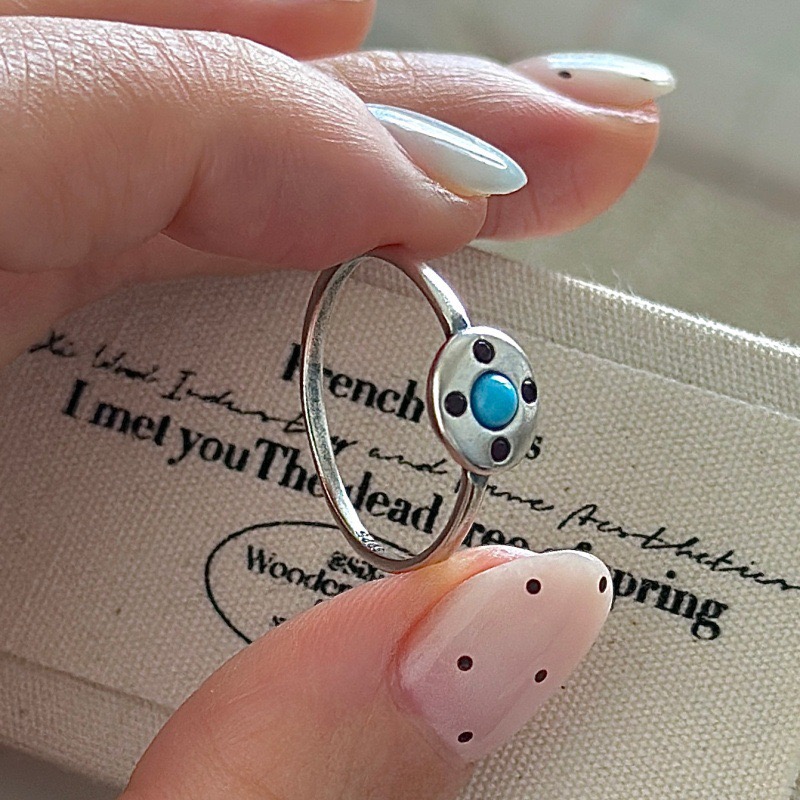 Wholesale 925 Sterling Silver Minimalist Synthetic Turquoise Oxidized Ring - Image 2