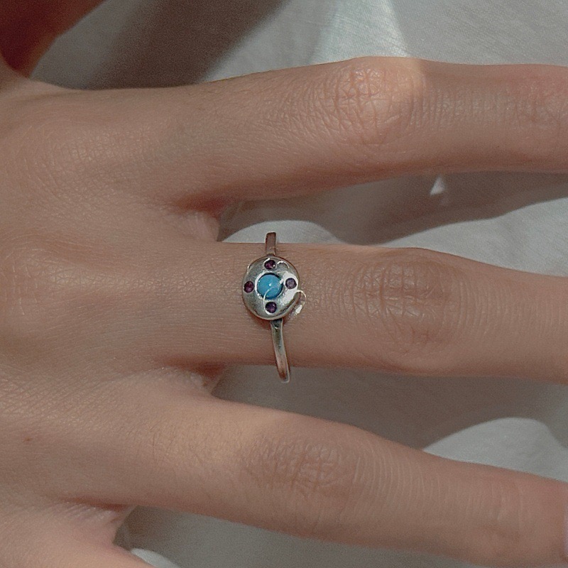 Wholesale 925 Sterling Silver Minimalist Synthetic Turquoise Oxidized Ring - Image 4