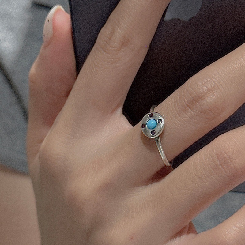 Wholesale 925 Sterling Silver Minimalist Synthetic Turquoise Oxidized Ring - Image 5