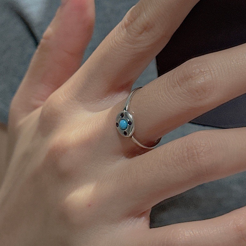 Wholesale 925 Sterling Silver Minimalist Synthetic Turquoise Oxidized Ring - Image 6