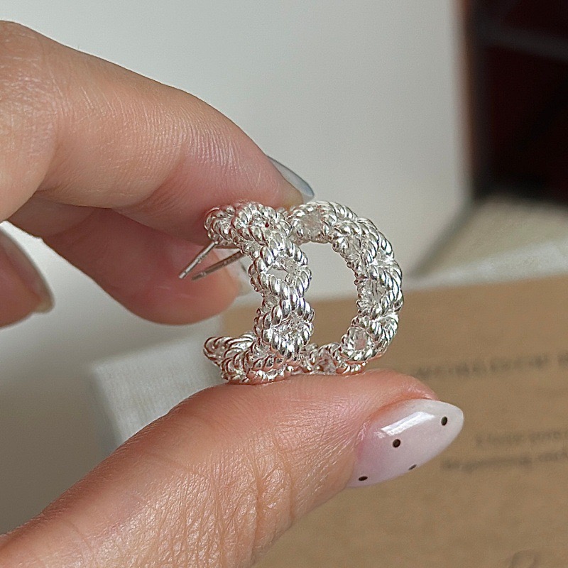 Wholesale 925 Sterling Silver Twisted Rope Texture Hoop Earrings - Image 2
