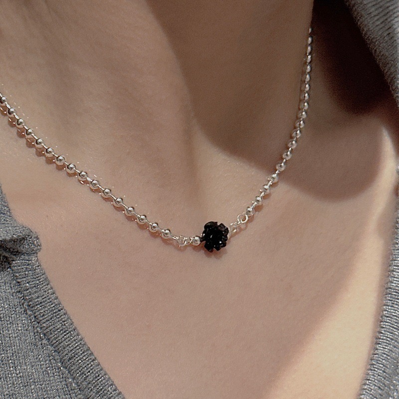 Wholesale 925 Sterling Silver Red & Black Resin Rose Charm Beaded Ball Chain Necklace - Image 4
