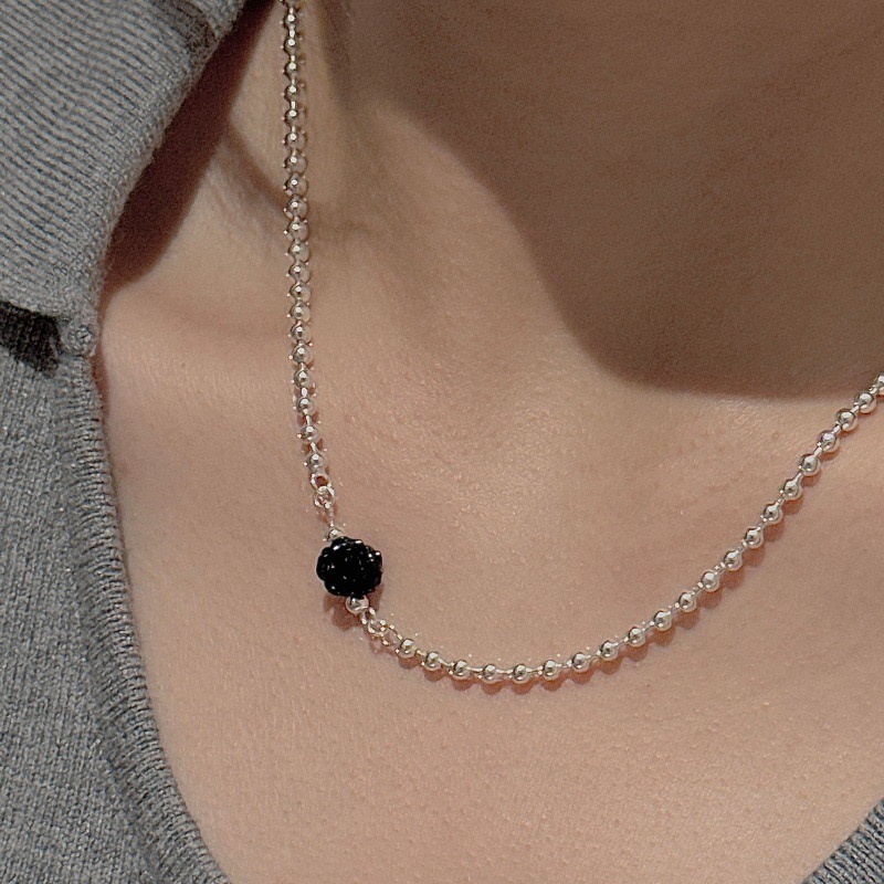 Wholesale 925 Sterling Silver Red & Black Resin Rose Charm Beaded Ball Chain Necklace - Image 5