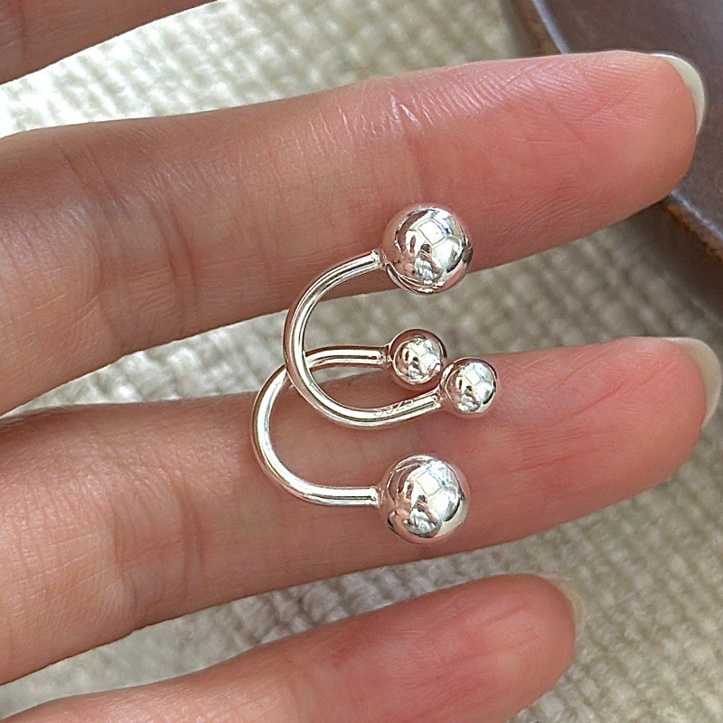 Wholesale 925 Sterling Silver U‑Shape Double Ball Non‑Piercing Horseshoe Ear Cuff Earrings - Image 3