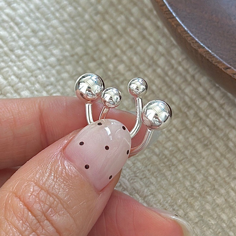 Wholesale 925 Sterling Silver U‑Shape Double Ball Non‑Piercing Horseshoe Ear Cuff Earrings - Image 2
