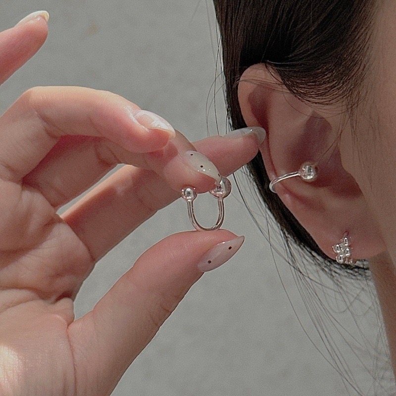 Wholesale 925 Sterling Silver U‑Shape Double Ball Non‑Piercing Horseshoe Ear Cuff Earrings - Image 4