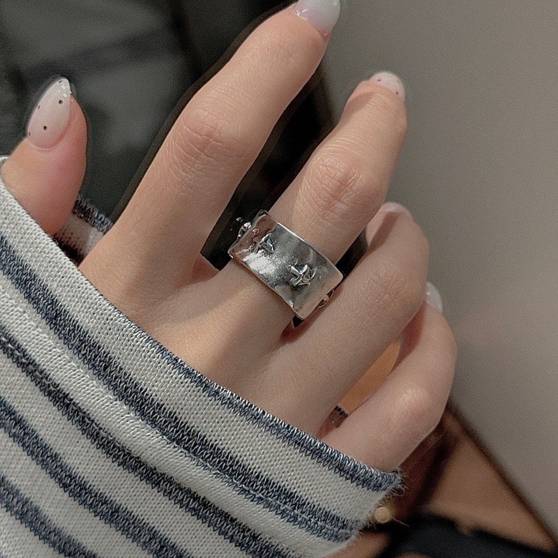 Wholesale 925 Sterling Silver Oxidized Wide Open Hammered Cross Textured Adjustable Ring - Image 5