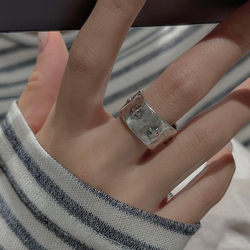 Wholesale 925 Sterling Silver Oxidized Wide Open Hammered Cross Textured Adjustable Ring - Image 4