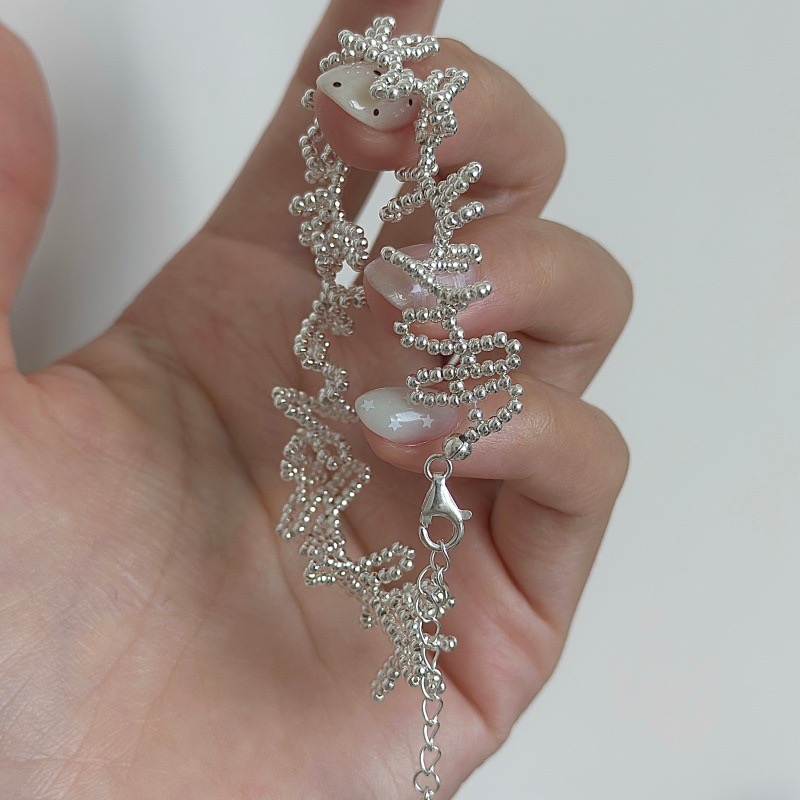 Wholesale 925 Sterling Silver Beaded Fringe Textured Chain Bracelet - Image 2