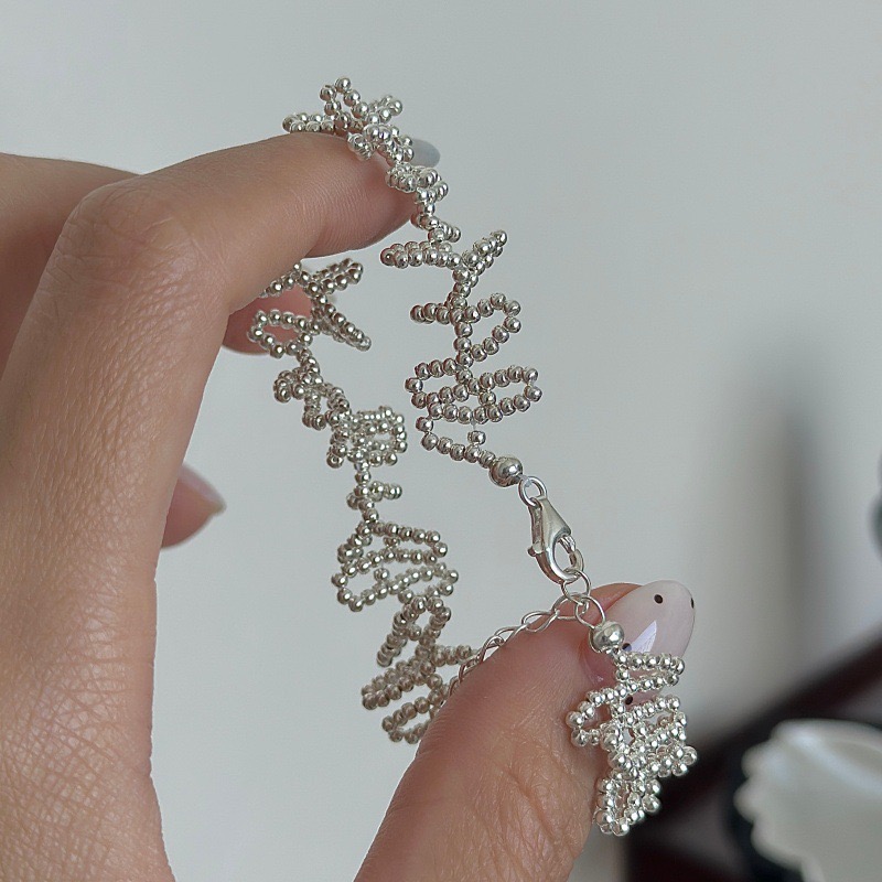 Wholesale 925 Sterling Silver Beaded Fringe Textured Chain Bracelet - Image 3
