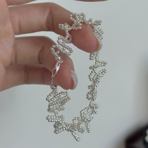 Wholesale 925 Sterling Silver Beaded Fringe Textured Chain Bracelet