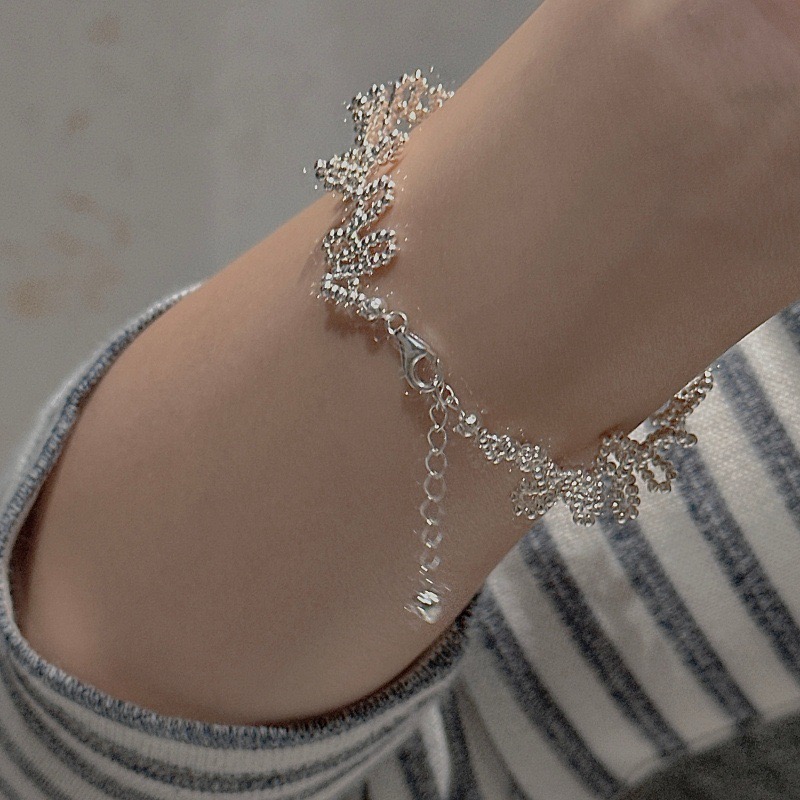 Wholesale 925 Sterling Silver Beaded Fringe Textured Chain Bracelet - Image 4