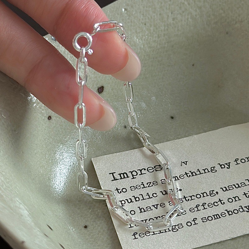 Wholesale 925 Sterling Silver Paperclip Chain Dainty Rectangular Link Chain Bracelet - Image 2