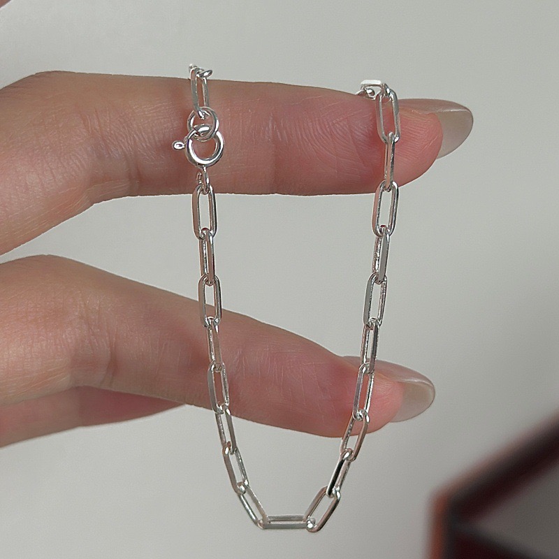 Wholesale 925 Sterling Silver Paperclip Chain Dainty Rectangular Link Chain Bracelet