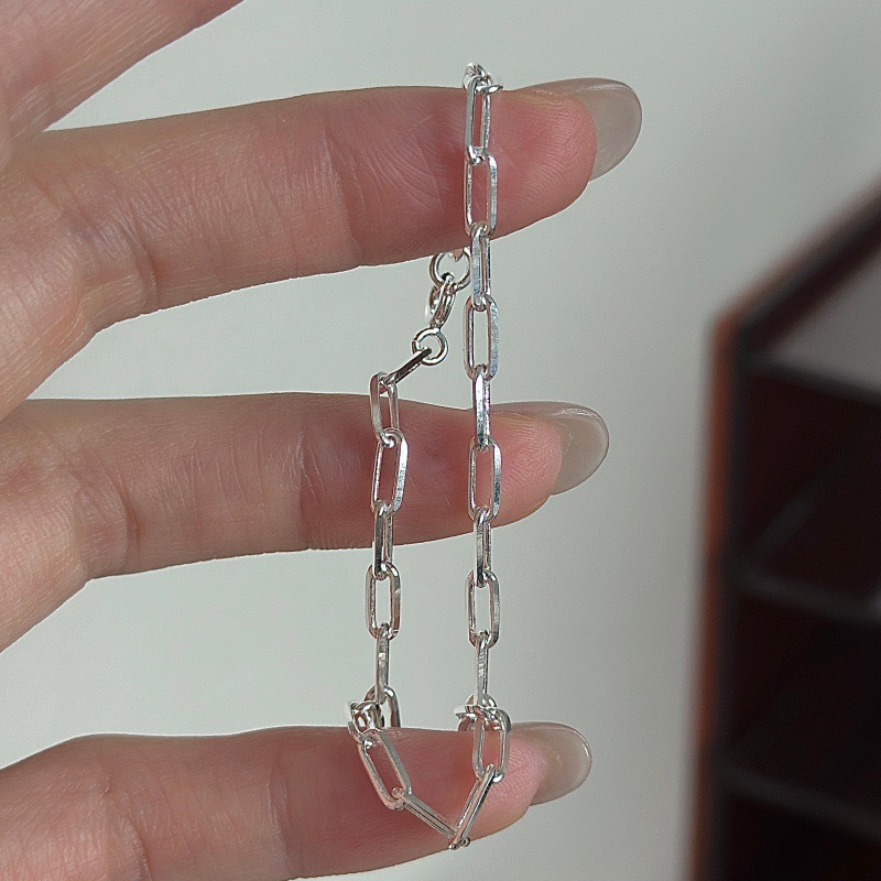 Wholesale 925 Sterling Silver Paperclip Chain Dainty Rectangular Link Chain Bracelet - Image 3