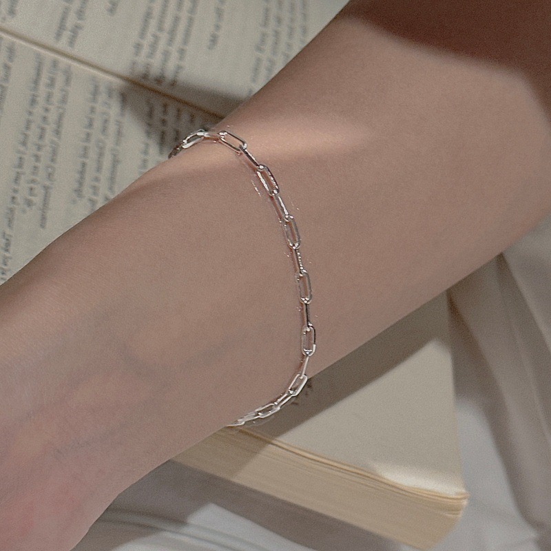 Wholesale 925 Sterling Silver Paperclip Chain Dainty Rectangular Link Chain Bracelet - Image 5