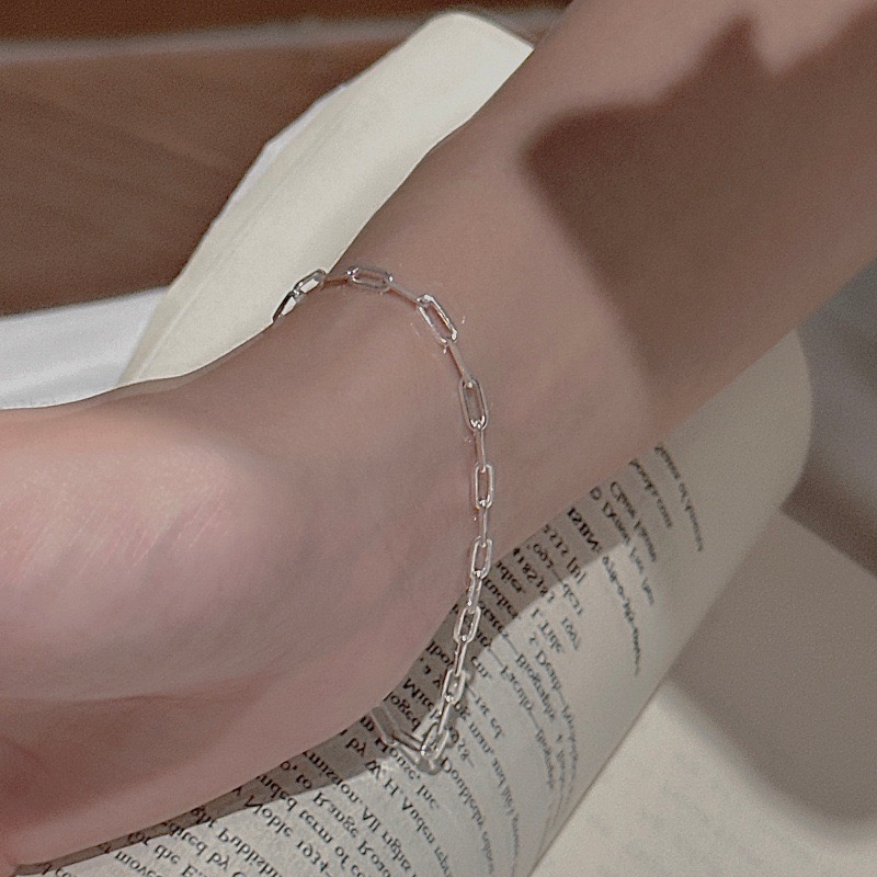 Wholesale 925 Sterling Silver Paperclip Chain Dainty Rectangular Link Chain Bracelet - Image 4