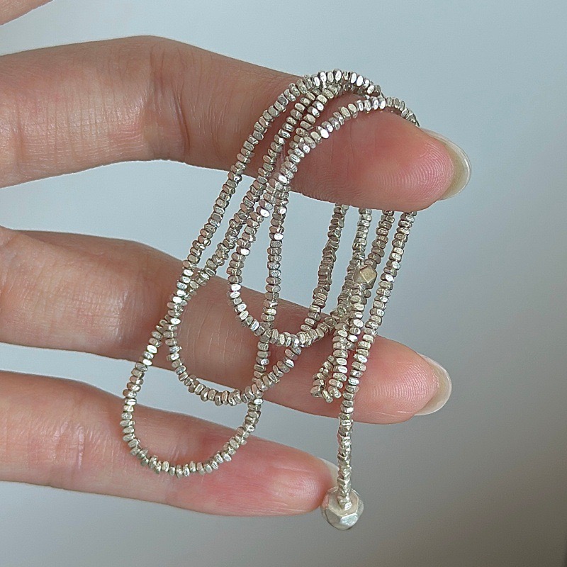 925 Sterling Silver Beaded Adjustable Minimalist Stackable Sliding Clasp Bracelet - Image 2