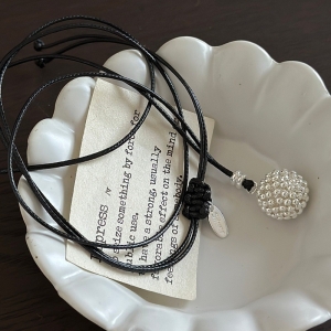 Wholesale 925 Sterling Silver Textured Ball Pendant Adjustable Black Cord Boho Necklace