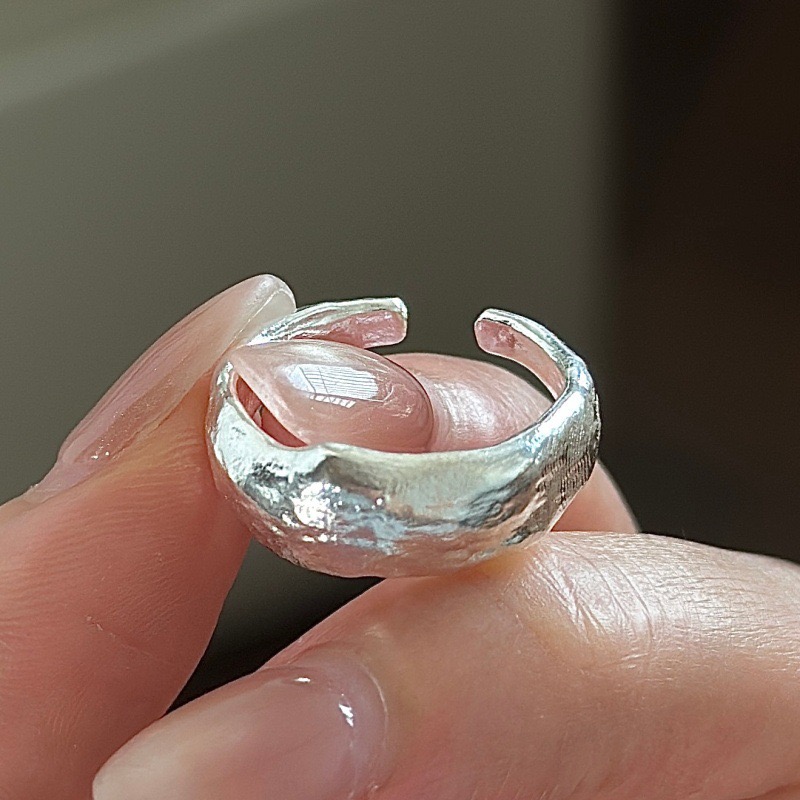 Wholesale 925 Sterling Silver Irregular Hammered Open Textured Uneven Band Adjustable Ring - Image 3
