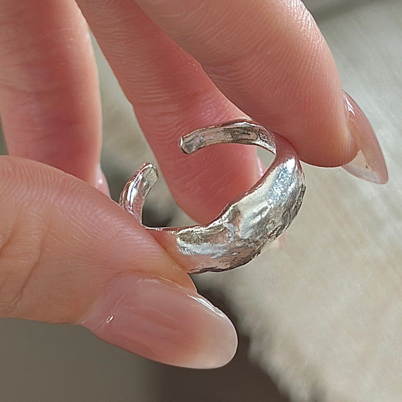 Wholesale 925 Sterling Silver Irregular Hammered Open Textured Uneven Band Adjustable Ring - Image 2