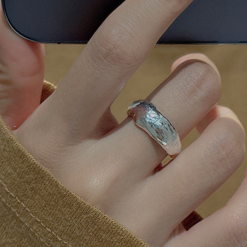 Wholesale 925 Sterling Silver Irregular Hammered Open Textured Uneven Band Adjustable Ring - Image 5