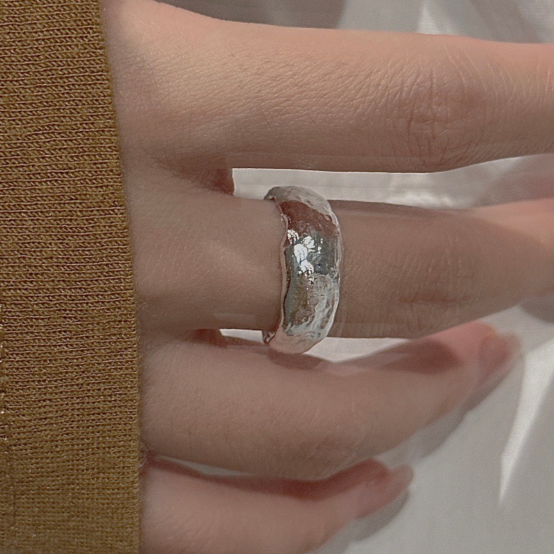 Wholesale 925 Sterling Silver Irregular Hammered Open Textured Uneven Band Adjustable Ring - Image 4
