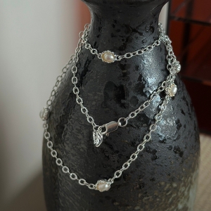 Wholesale 925 Sterling Silver Retro Bezel Oval Pearl Silver Necklace