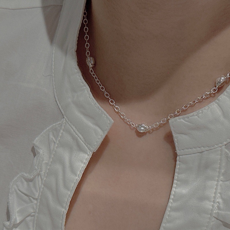 Wholesale 925 Sterling Silver Retro Bezel Oval Pearl Silver Necklace - Image 4
