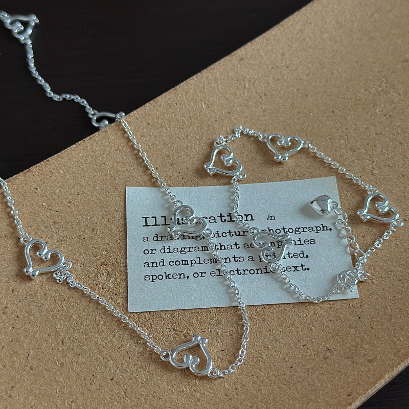 Wholesale 925 Sterling Silver Hollow Heart Stacking Necklace & Bracelet Set