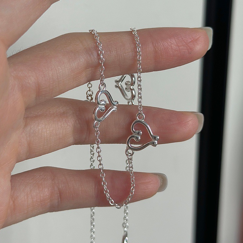 Wholesale 925 Sterling Silver Hollow Heart Stacking Necklace & Bracelet Set - Image 2