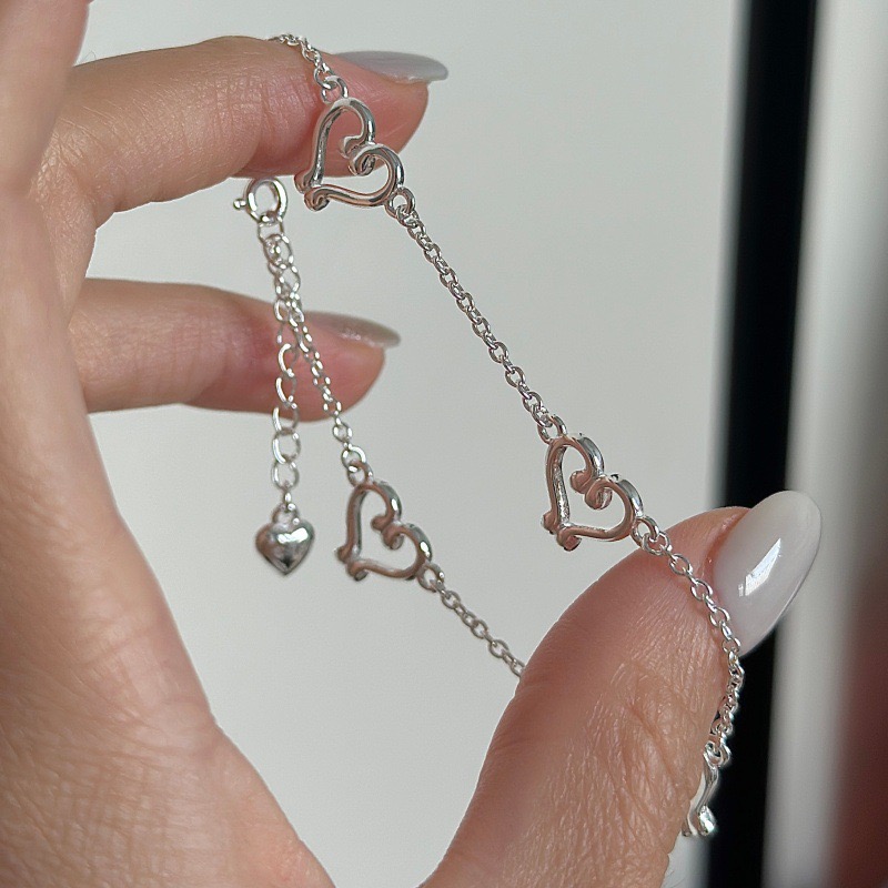 Wholesale 925 Sterling Silver Hollow Heart Stacking Necklace & Bracelet Set - Image 3