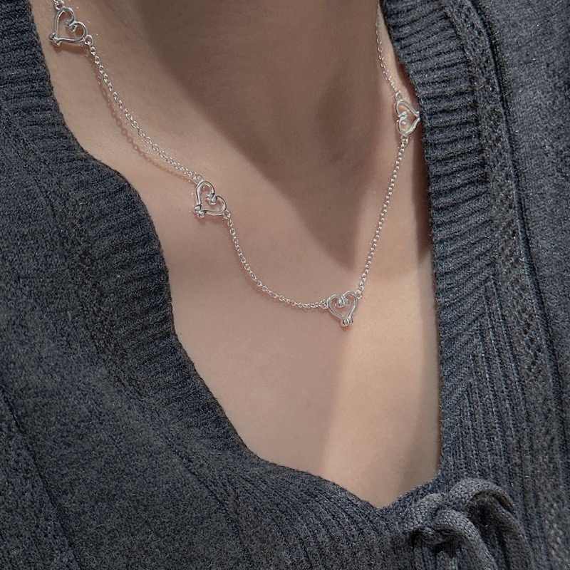 Wholesale 925 Sterling Silver Hollow Heart Stacking Necklace & Bracelet Set - Image 6