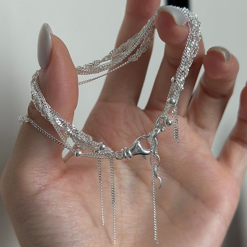 Wholesale 925 Sterling Silver Layering Shimmer Sparkling Chain Tassel Bracelet - Image 3