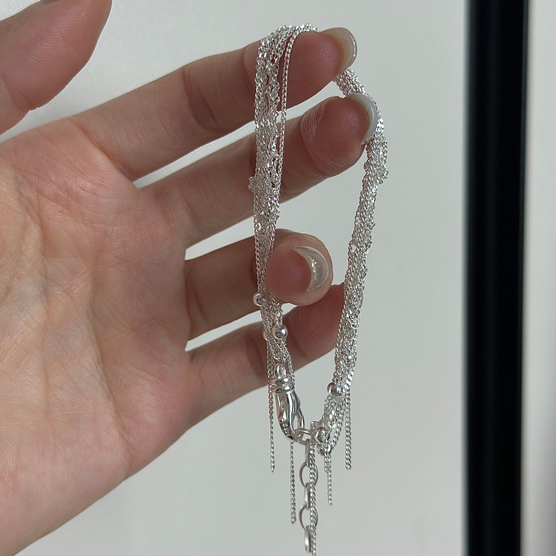 Wholesale 925 Sterling Silver Layering Shimmer Sparkling Chain Tassel Bracelet - Image 2