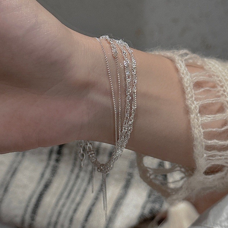 Wholesale 925 Sterling Silver Layering Shimmer Sparkling Chain Tassel Bracelet - Image 6