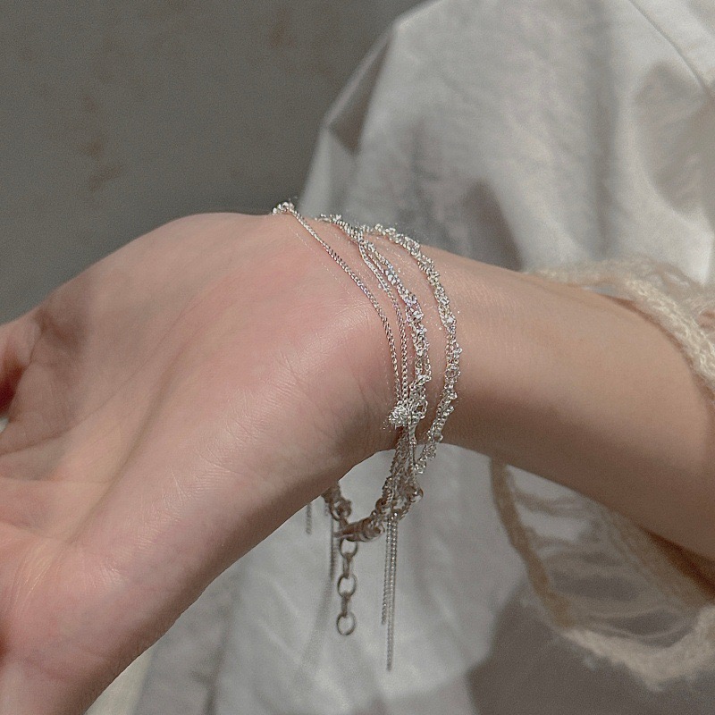Wholesale 925 Sterling Silver Layering Shimmer Sparkling Chain Tassel Bracelet - Image 4