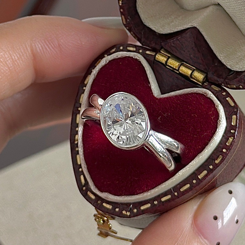Wholesale 925 Sterling Silver Adjustable Oval Bezel Set Cubic Zirconia Open Ring - Image 3