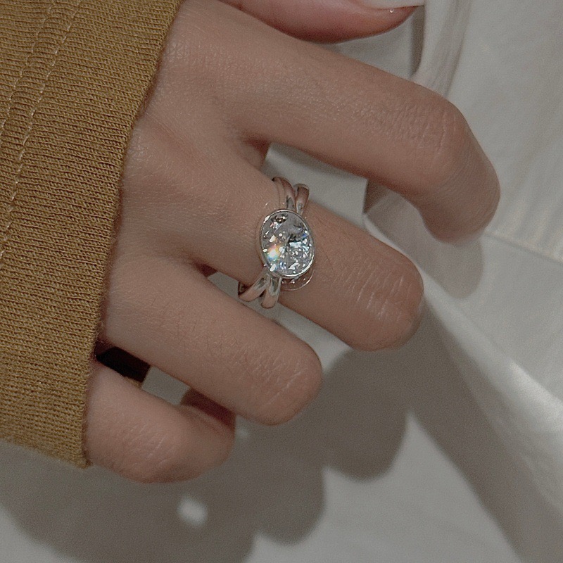 Wholesale 925 Sterling Silver Adjustable Oval Bezel Set Cubic Zirconia Open Ring - Image 5