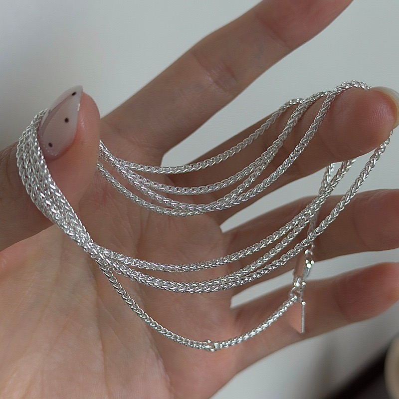 Wholesale 925 Sterling Silver Wheat Braided Rope Chain Long Sweater Necklace - Image 2