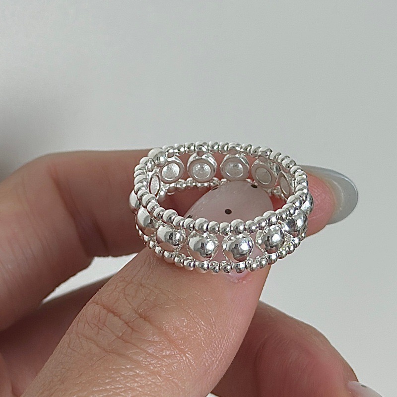 Wholesale 925 Sterling Silver Multi-row Ball Bead Elastic Stretch Bracelet & Ring Set - Image 2