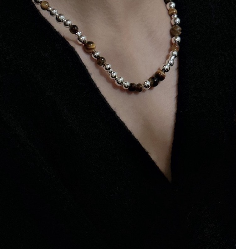 Wholesale 925 Sterling Silver Tiger Eye Stone Silver Beaded OT Clasp Necklace - Image 5