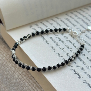 Wholesale 925 Sterling Silver Dainty Black Onyx Beaded Bracelet