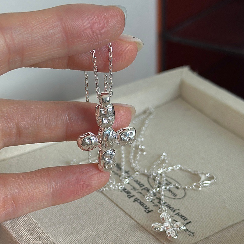 Wholesale 925 Sterling Silver Minimalist Double Cross Long Necklace - Image 2