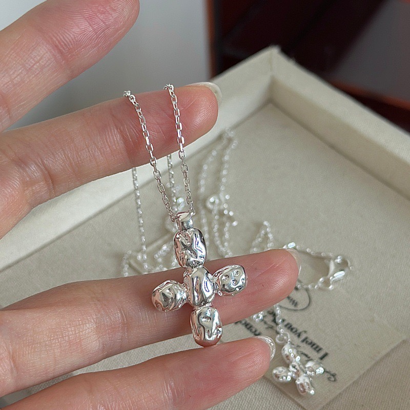Wholesale 925 Sterling Silver Minimalist Double Cross Long Necklace - Image 3