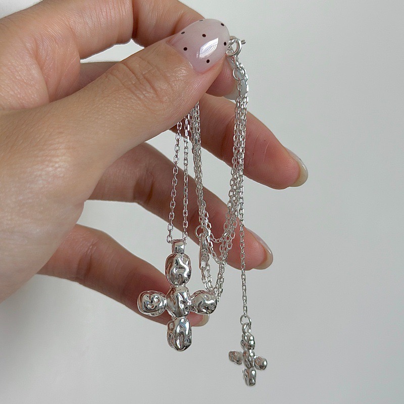 Wholesale 925 Sterling Silver Minimalist Double Cross Long Necklace