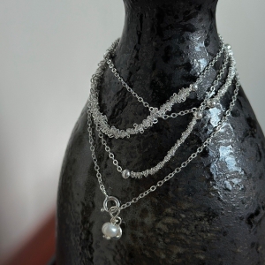 Wholesale 925 Sterling Silver Braided Long Necklace with Tiny Pearl