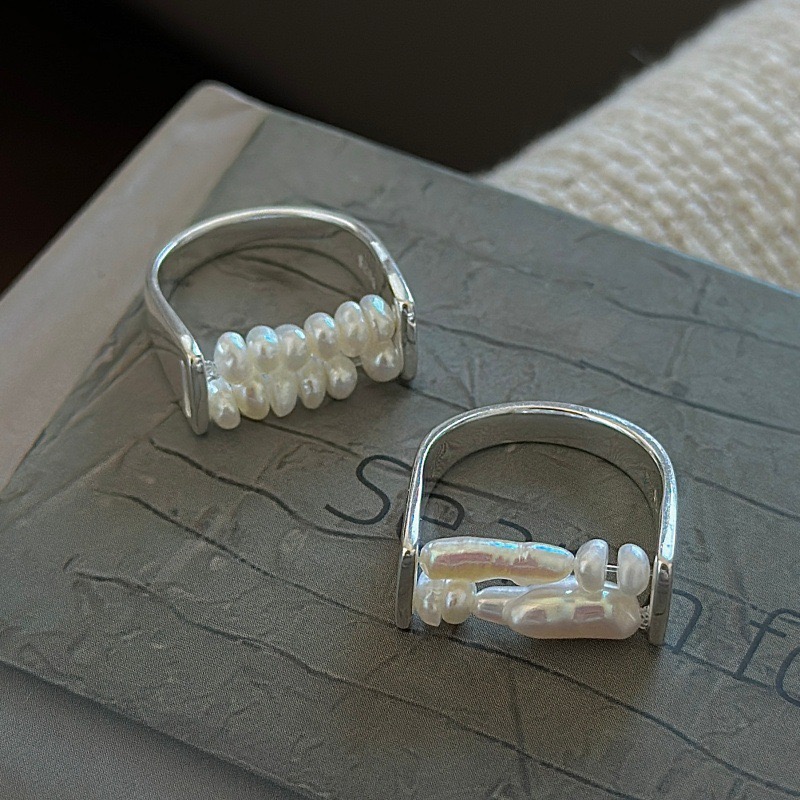 Wholesale 925 Sterling Silver Baroque Freshwater Pearls Minimalist Stacking Ring