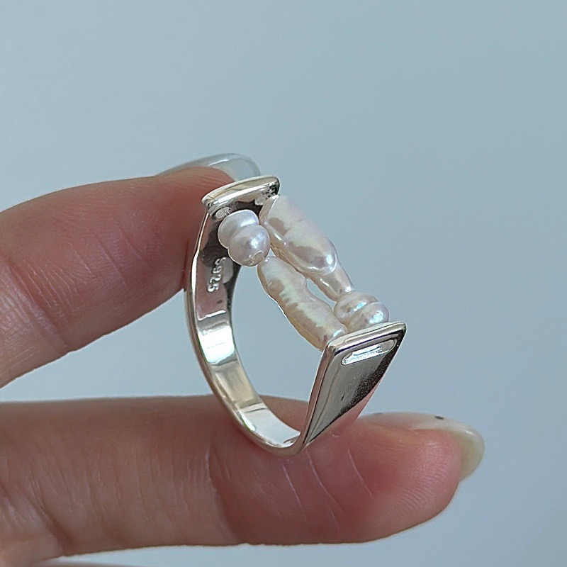 Wholesale 925 Sterling Silver Baroque Freshwater Pearls Minimalist Stacking Ring - Image 2